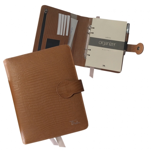 Caderno Organizer Raffai em Couro Lizard - Caramelo